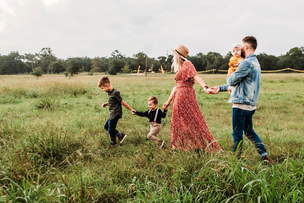 family in fields on mothers day