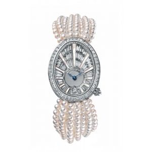 A regal women’s watch with pearlized resin and diamond accents from Breguet.