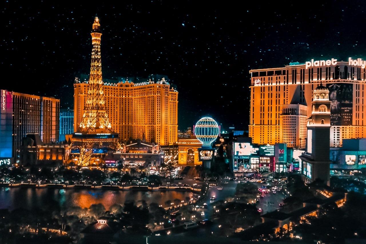 a broad view of the Las Vegas Strip at night time