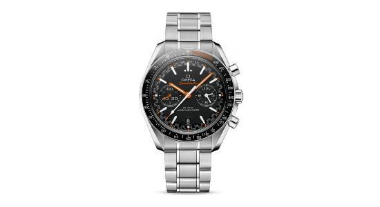 a silver and black watch with two subdials by Omega
