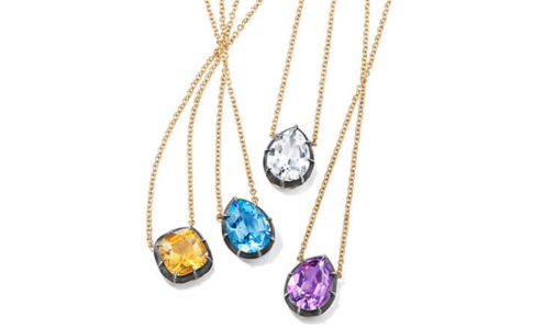 A selection of Fred Leighton necklaces featuring colorful gemstones, available at LV Luxury Jewelers.