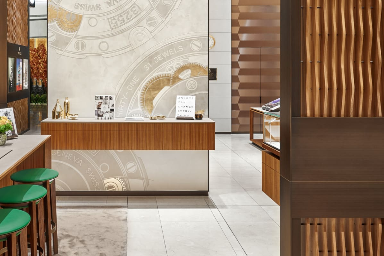 A view of LV Luxury Jewelers’ elegant showroom within The Shops at Crystals.